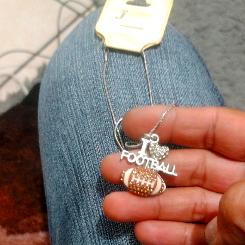 Silver and Gold Football Pendant Necklace